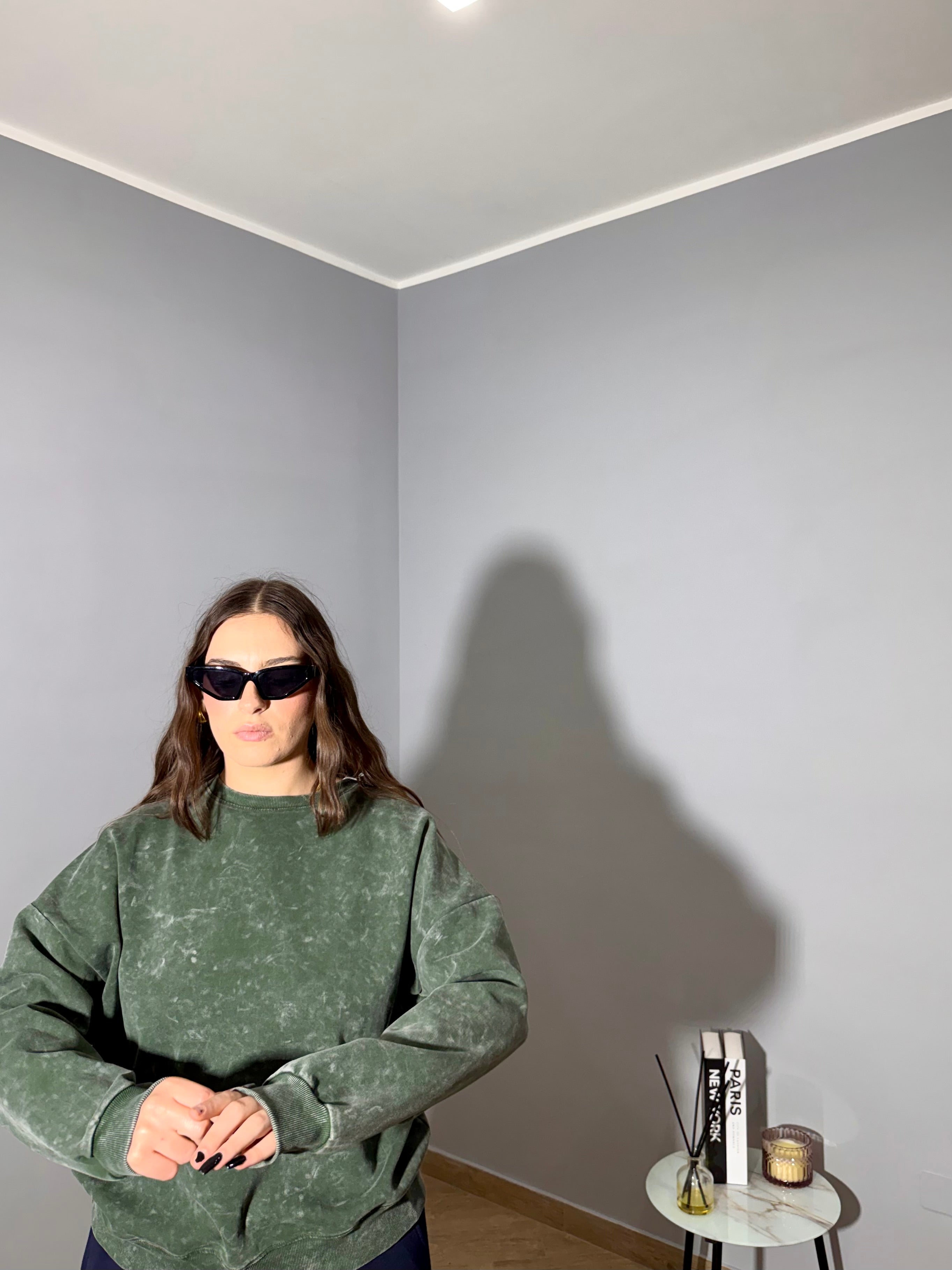 Felpa Lavaggio Vintage Verde